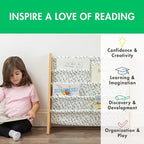 Humble Crew 4-Tier Kids Bookshelf, Natural/White/Green - Premium Book Shelf for Kids Rooms with Four Deep Pockets - Toddler S