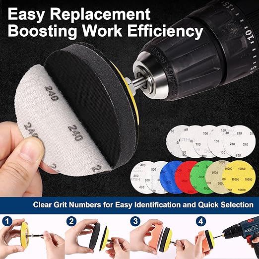 199 PCS 3 Inch Wet Dry Sanding Disc, GOH DODD Headlight Restoration Kit Drill Polishing Kit Sanding Attachment Hook Loop Sand