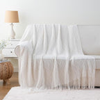 BATTILO HOME Cream Throw Blanket for Couch, Boho Bedroom Decor Throws, Decorative White Throw for Sofa Living Room, 50"x60"