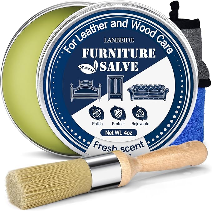 LANBEIDE Furniture Salve with Brush for Leather Wood, Polisher and Conditioner for Leather Couch and Furniture-Repair Salve 4