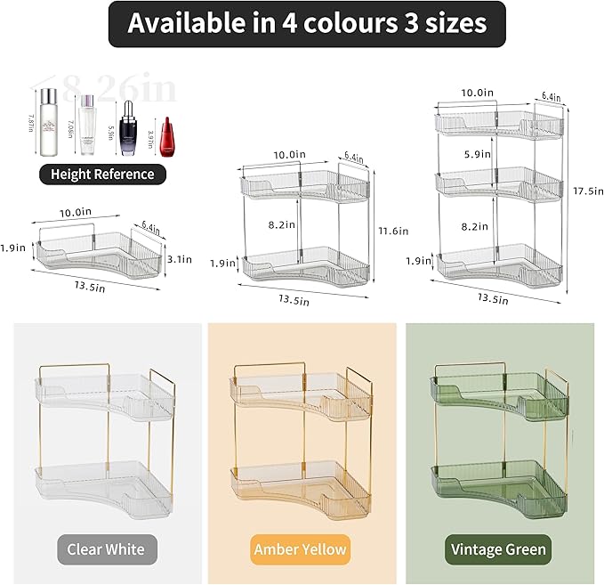 YCIA&DONE Corner Bathroom Counter Organizer, Makeup Organizer for Vanity, Skincare Cosmetic Perfume Tray, Corner Countertop S