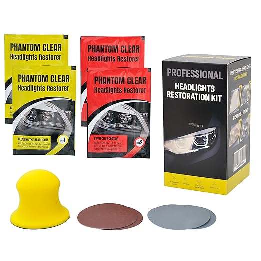 Headlight Restoration Kit – Oxidation & Yellowing Remover with UV Sealant | Wipes + 2000/3000 Sanding Discs + 3” Holder, Glov