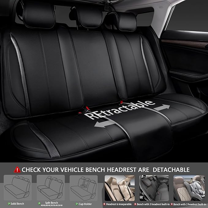 CAR PASS Nappa Leather Car Seat Covers Full Set & Carbon Fiber, Waterproof and Durable All Weather Protector, Universal Fit f
