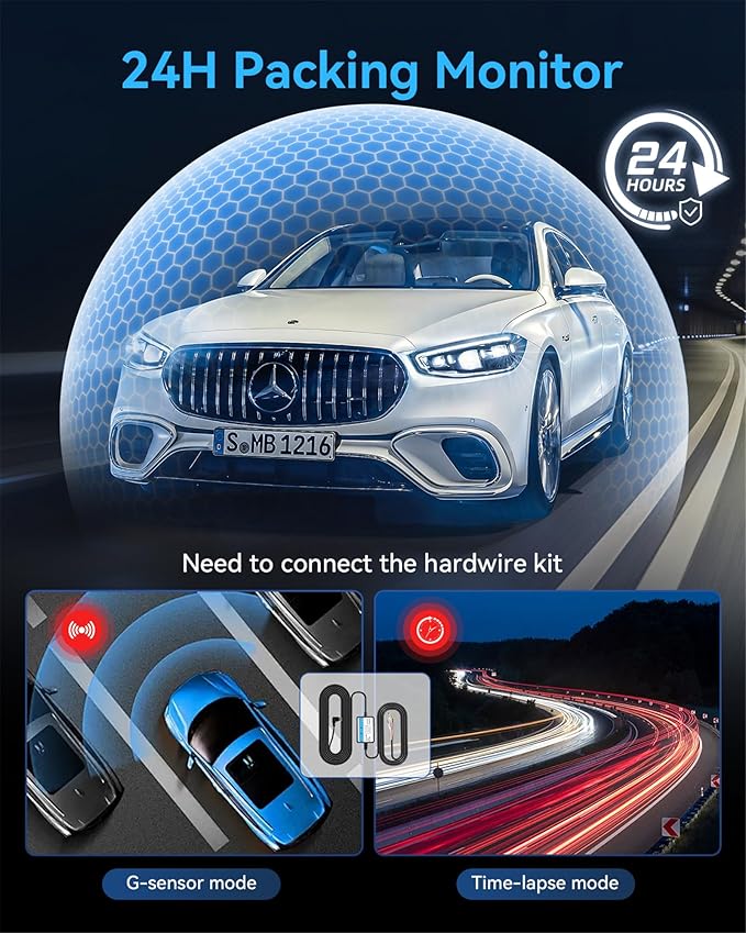 Dash Cam Front and Rear Inside 3 Channel, 4K Full UHD Dash Camera for Cars Built-in 32GB Card with IR Night Vision, 24 Hours 