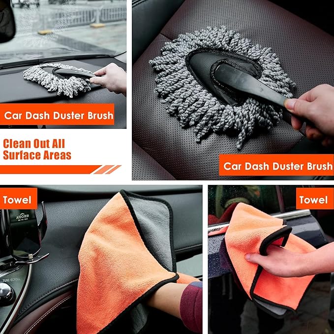Viewsun Car Cleaning Kit, Orange 17pcs Car Interior Detailing Kit with High Power Handheld Vacuum, Detailing Brush Set, Winds