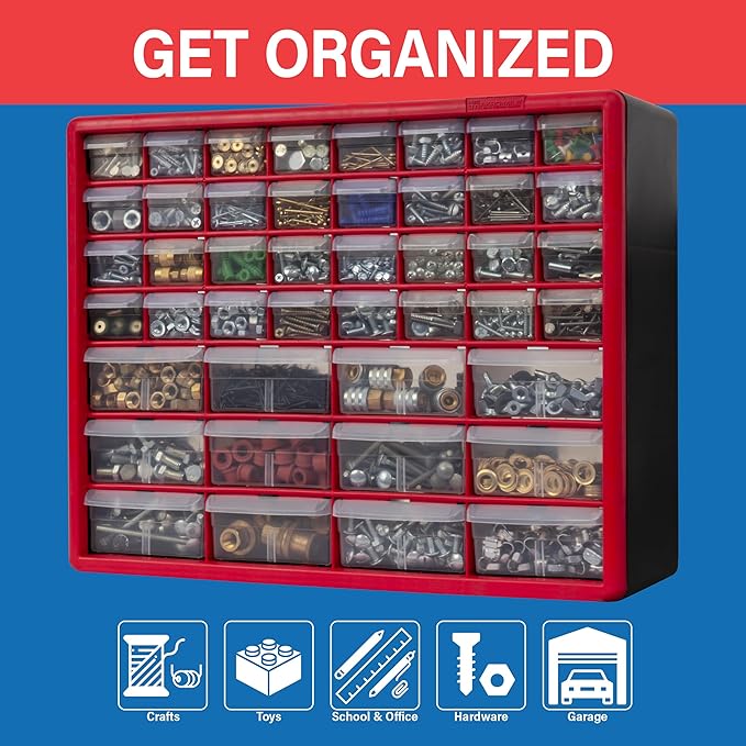 Akro-Mils 44-Drawer Plastic Drawer Storage Cabinet for Garage Organization, Bead Organizer, Building Bricks Storage, Teacher 
