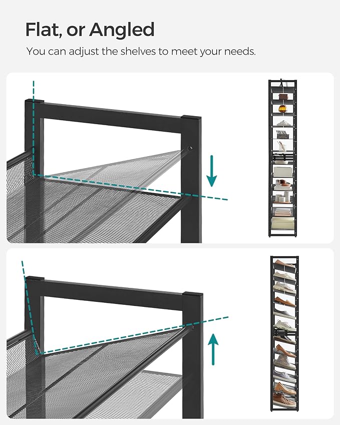 SONGMICS Shoe Rack, 12-Tier Shoe Organizer, Metal Shoe Storage for Garage, Entryway, Set of 2 6-Tier Stackable Shoe Shelf, wi