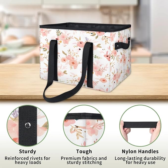Reusable Grocery Bags Heavy Duty Shopping Bags Foldable Large Tote Bags with Long Handles & Hard Bottom