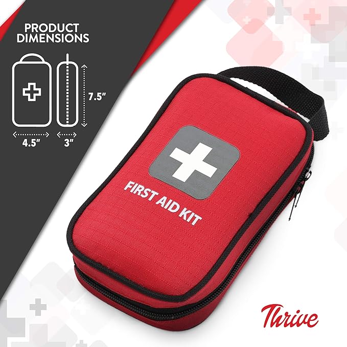 Thrive Compact First Aid Kit - Waterproof Rip-Stop Nylon Travel First Aid Kit - Camping & Hiking Medkit with Wipes & Bandages