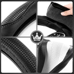 HighnessHwoo 3D Car Steering Wheel Cover Comfort Grip Massage Sporty Anti-Slip Carbon Fiber Faux Leather for F150, Trucks, Je