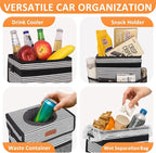3 Gallons Car Trash Can with Lid, Car Trash Bag Bin Hanging Waterproof Automotive Garbage Cans Leak Proof Vehicle Trash Can Stripe
