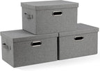 Graciadeco Medium 15" 21 Quart Collapsible Stackable Storage Bins with Lids, 3 Packs Grey Foldable Fabric Closet Boxes Heavy-