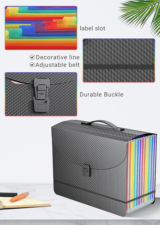 Expanding File Folder/Accordion File Organizer/Portable File Box with 13 Pockets,Fun Storage Filing Folders with Handle,Perfe