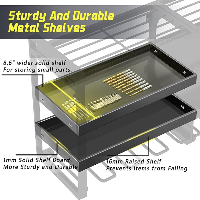 Power Tool Organizer Wall Mount,4 Layers Heavy Duty Storage Rack with 8 Drill Holder, Easy Installation, Tool Organizer Wall 