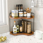 2-Tier Corner Bathroom Counter Organizer with Embedded Screw Holes, Secure & Stable Wood Vanity Shelf for Makeup and Skincare