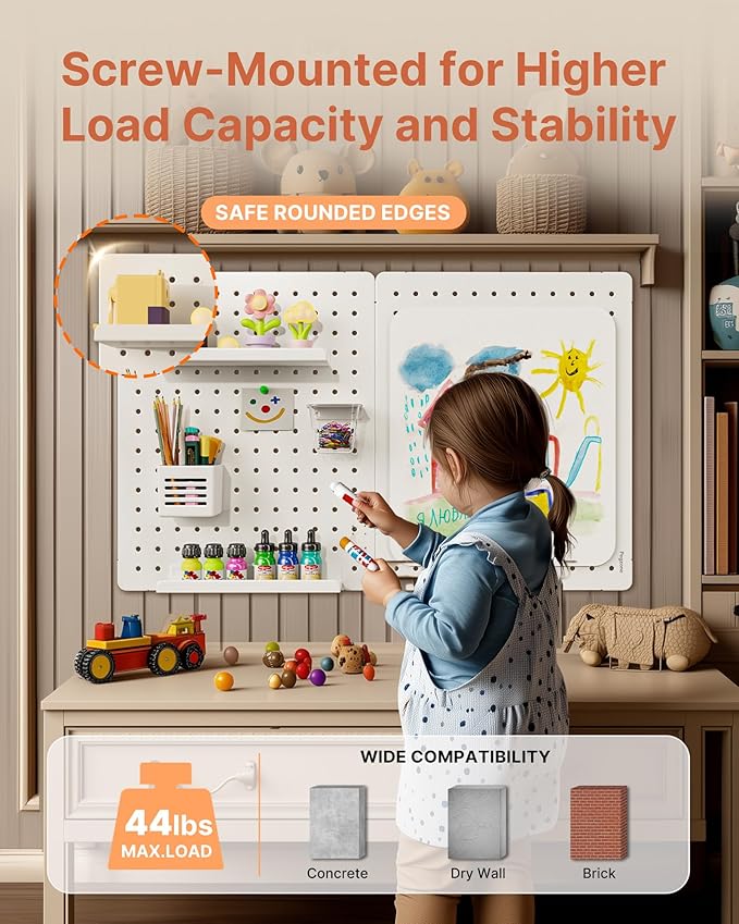 PEGZONE Pegboard Wall Organizer Combination Kit,Overall 33.1"x20.5" Metal Office Pegboard with 19 Accessories, Wall Mounted P
