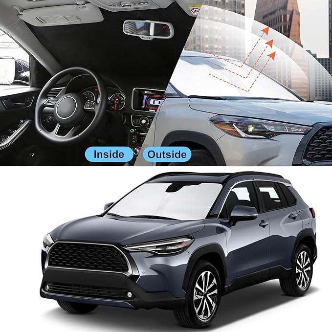 Front Windshield Sun Shade Foldable Car Front Window Sun Shade Windshield Shade Custom Fit for 2022-2026 Toyota Corolla Cross Block UV Rays Accessories Heat Keep Cooler