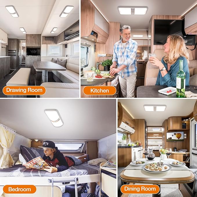 RV Led Lights Interior 12v Volt Fixtures, 1000LM 8W Camper Light For Inside, Rv Ceiling Dome Lamp Led 12v With Switch For RV/Camper/Trailer/Boat (Natural White,4000K-4500K,5pack).