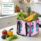 Kawaii Anime Eyes Reusable Grocery Bags Large Shopping Tote Bag with Reinforced Bottom Board, Water Resistant Foldable Storag