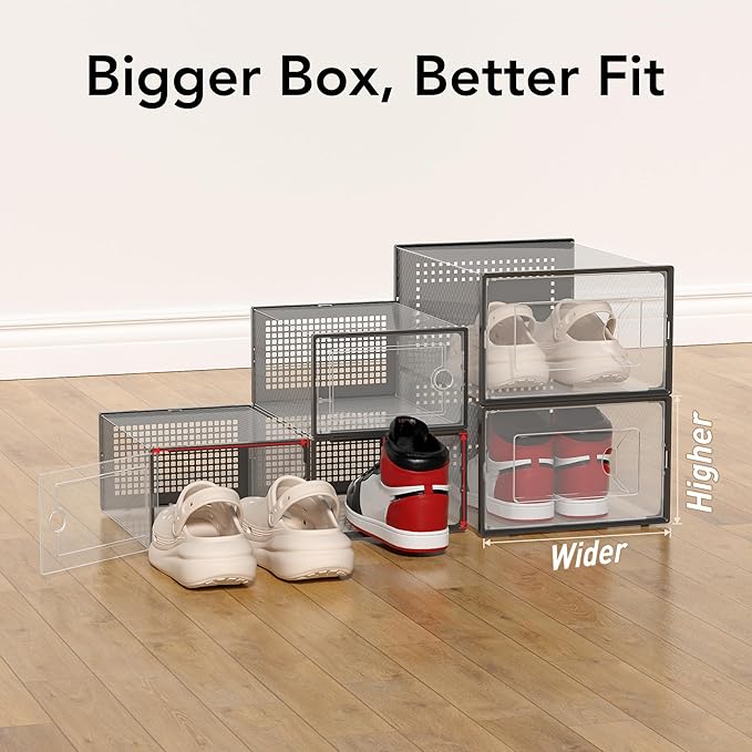 Foluck X-Large Shoe Storage Box, 15 Pack Clear Plastic Stackable Shoe Organizer for Closet, Interlocking Design Shoe Containe