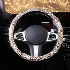 AUTOYOUTH Leopard Print Steering Wheel Cover - Bling Crystal Rhinestones Cheetah Print on PVC Leather Non-Slip Breathable Des
