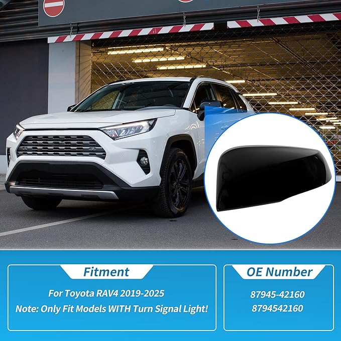Motoforti Left Side Wing Mirror Cover for Toyota RAV4 2019-2025, Car Rear View Mirror Cover Cap No.87945-42160, Car Exterior Door Side Rearview Mirror Cap Mirror Housing, Glossy Black