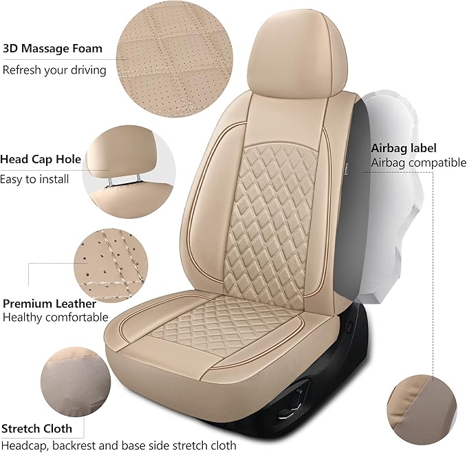 Leather Seat Covers, Breathable and Waterproof Napa Leather Car Seat Cover, Universal Interior for Cars, Sedans, SUVs, Vans, 