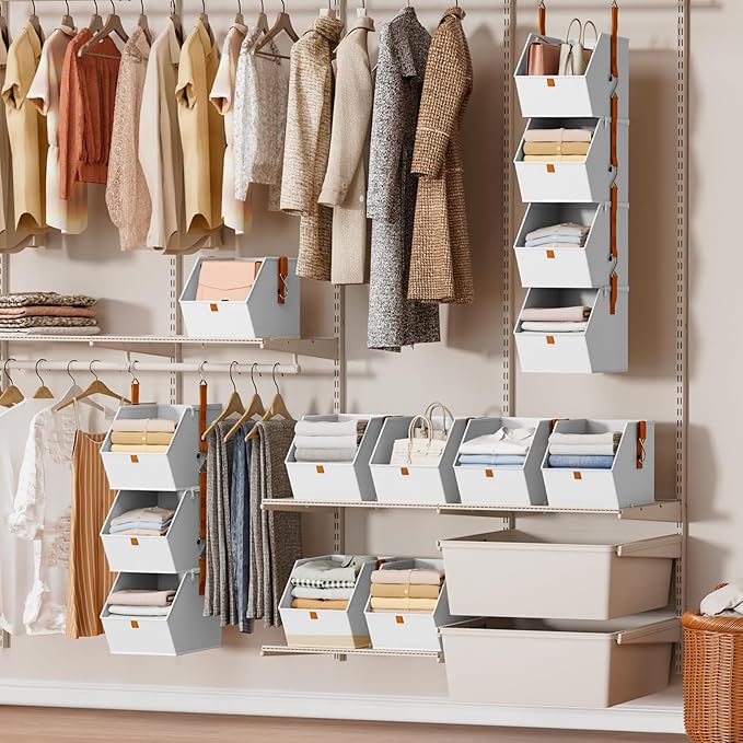 Homsorout Hanging Closet Organizer 4 Tier - Clothes Hanging Shelves, Space-Saving Closet System, Fabric Storage Bins Bedroom 