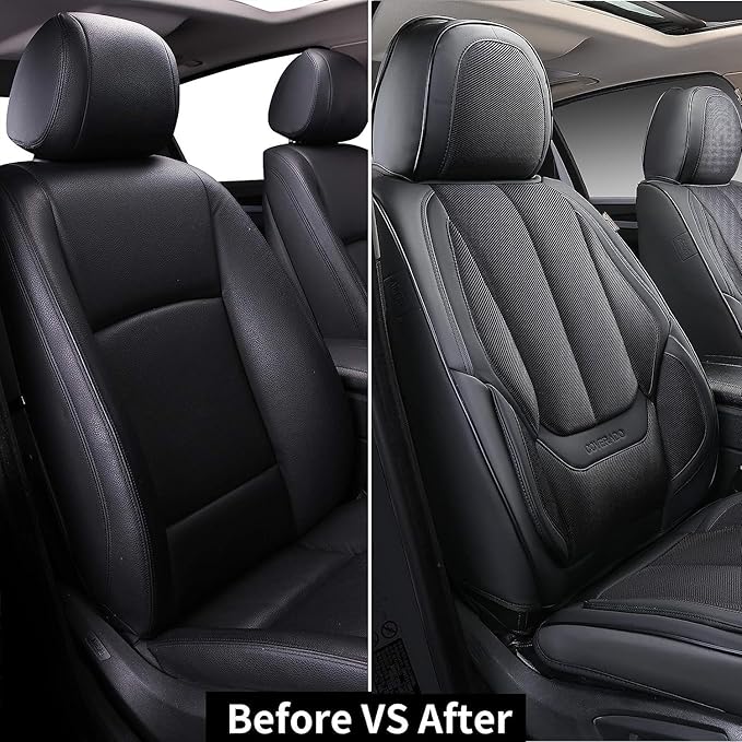 Coverado Front Seat Covers, 2 Pieces Universal Seat Covers for Cars, Breathable Fabric & Leather Car Seat Protectors, Car Sea