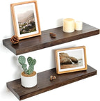 Floating Shelves for Wall Decor, 8 Inch Deep Rustic Solid Elm Wood Floating Shelves Wall Mounted, Wall Shelves with Invisible