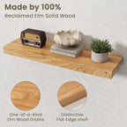 Fun Memories Solid Elm Wood Floating Shelves Set of 2-30 Inch Rustic Wall Shelves with Heavy-Duty Invisible Brackets - for Li