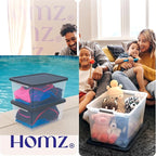 HOMZ 2-Pack Snaplock, Large Clear Plastic Storage Organizer Bins w/Lids, 56 Quart, Gray - Stackable Container Boxes for Bedro