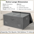 Graciadeco 75 Quarts Extra Large Decorative Storage Bins with Lids, 1 Pack Gray Collapsible Storage Bins with Lids, Stackable