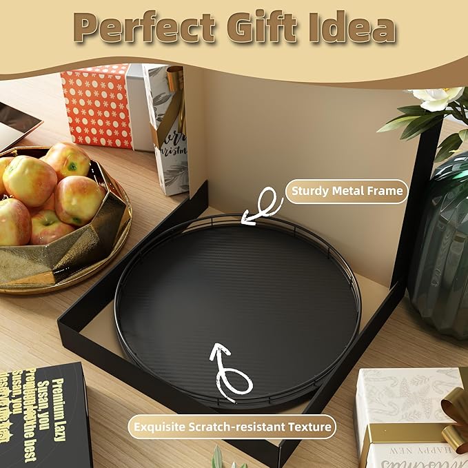 13" Lazy Susan Turntable Organizer for Table Top, Round Wooden Lazy Susan for Cabinet Kitchen Decor Centerpieces Coffee Table