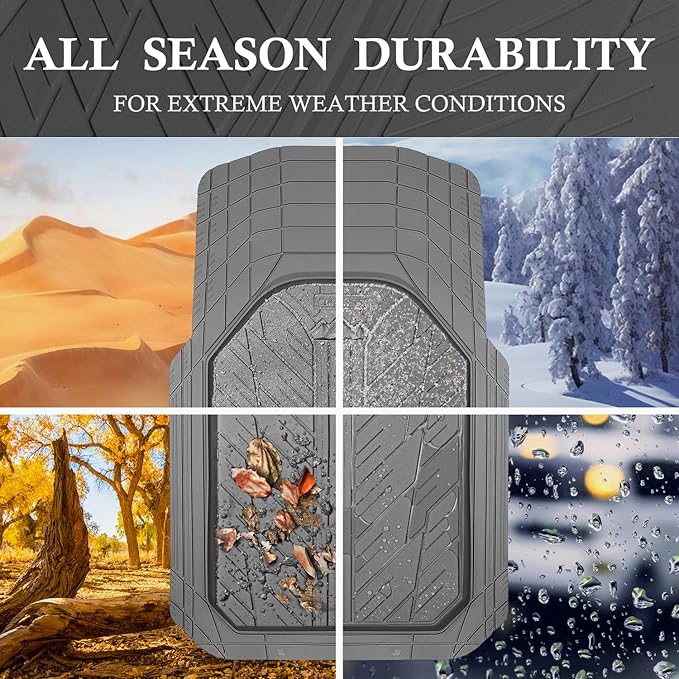 CAR PASS Floor Mats for Cars M-L Size, Heavy Duty Rubber Floor Mats with Trunk Cargo Liner, Universal Trim-to Fit Automotive Floor mats for Truck Van SUV Waterproof All Weather Car Mats All Gray