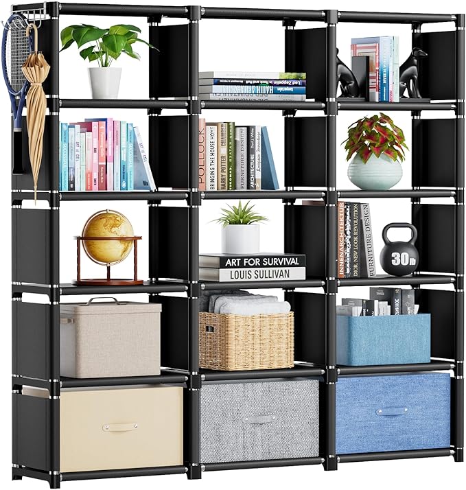 Mavivegue Bookshelf,15 Cube Storage Organizer,Book Shelf Organizer,Tall Bookcase Shelf,Book Cases/Shelves,Black Cube Shelf,Cu