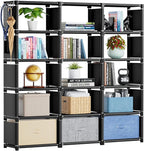 Mavivegue Bookshelf,15 Cube Storage Organizer,Book Shelf Organizer,Tall Bookcase Shelf,Book Cases/Shelves,Black Cube Shelf,Cu