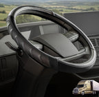 18 Inch Semi Truck Steering Wheel Cover for Freightliner Cascadia, Kenworth T680 T880, Peterbilt 579 & Volvo VNL – Heavy Duty Anti-Slip Leather Grip for Big Rig Class 8 Trucks – Black