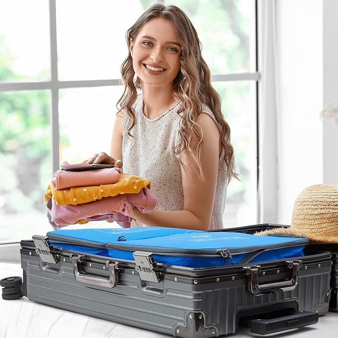 G4Free 6 Set Compression Packing Cubes, 3 sizes Travel Packing Organizers for Suitcases, Expandable Luggage Suitcase Storage 