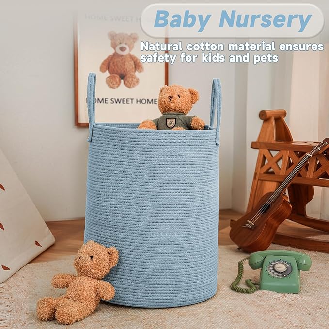 JMvicyroam Large Woven Laundry Basket Hamper,60L Cotton Rope Storage Bin for Blankets,Toys and Clothes,Decorative Tall Nurser
