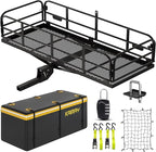 KAIRAY 500 Lbs Heavy Duty Hitch Mount Cargo Carrier 60"x24"x14.4" Folding Rear Luggage Rack Basket Fits 2" Receiver for Car SUV Camping Traveling with Stablizer Waterproof Bag Net Ratchet Straps Lock