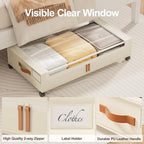 LAMU Under Bed Storage with Wheels 2 Pack, Under Bed Storage Containers with Clear Lid & PU Leather Handle, 6.7 Inches Height
