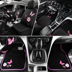 CAR PASS Universal Cloth Butterfly Car Seat Covers Full Set, Embroidered Flower Waterproof Car Floor Mats Carpet, Butterflies
