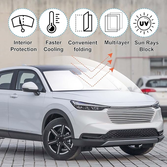 Front Windshield Sun Shade Foldable Car Front Window Sun Shade Windshield Shade Custom Fit for 2023-2025 2026 Honda HR-V Block UV Rays Heat Keep Car Cooler
