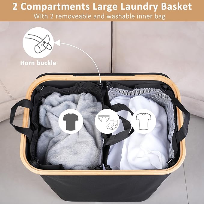 iEGrow 150L Laundry Basket with Lid,Large Laundry Hamper with Bamboo Handles, Hampers for Laundry, Dirty Clothes Hamper with 
