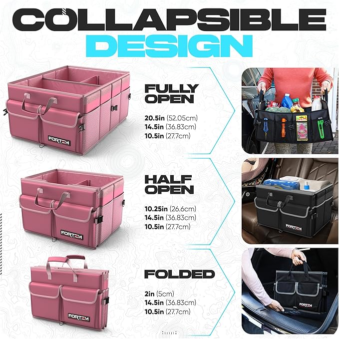 FORTEM Trunk Organizer For SUV Car Trunk Organizer, Foldable Storage, Car Accessories for Women Men, Collapsible Bag, Perfect C