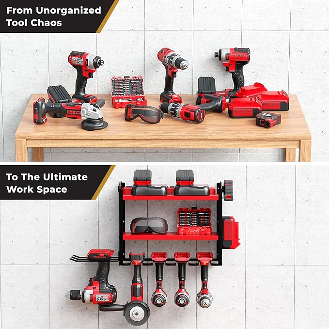 BUILTSTRONG Power Tool Organizer-6 Drill Holder Wall Mount, 3 Tier Heavy-Duty Hand Tool Storage Rack, Utility Racks, Drill Ho