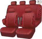 CAR PASS Bling Diamond Burgundy Leather Car Seat Covers Full Sets Interior Sets, Waterproof Shining Glitter Sparkly Crystal U