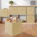 Casafield Set of 6 Collapsible Fabric Cube Storage Bins, Sandy Beige - 13" Foldable Cloth Baskets for Shelves, Cubby Organize