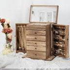 Emfogo Wooden Jewelry Box for Women, 6-Tier Large Jewelry Organizer Boxes with Mirror Rustic Solid Wood jewlery Storage Displ